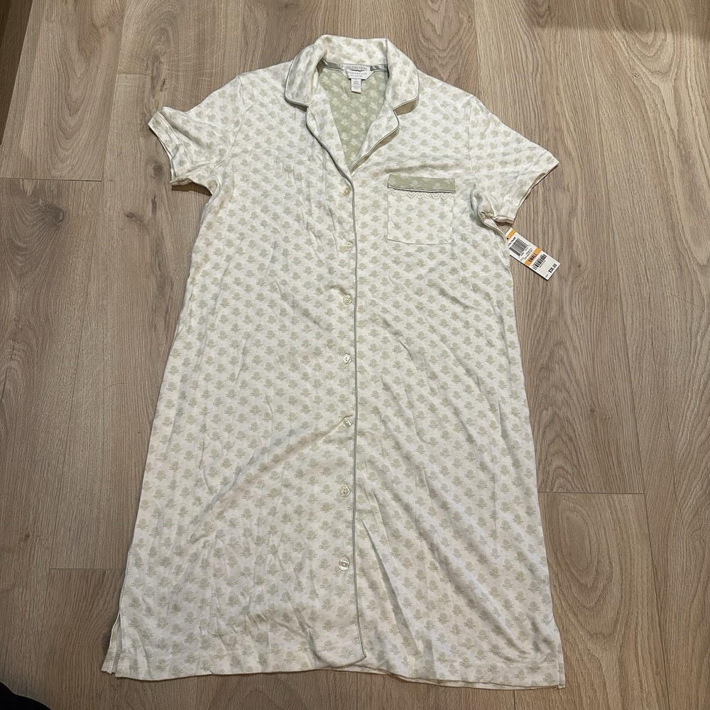 NWT Charter Club Pima Cotton Nightgown Sz S Green Floral Size Small